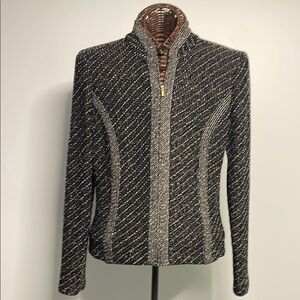 St. John Black and Gray Blazer with Textured Knit